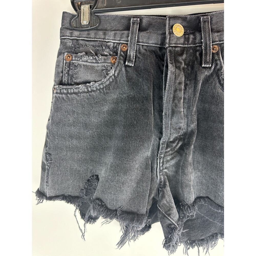 Agolde Parker Short Cut Off Raw Hem Distressed Shorts Button Fly Black Size 23 - Picture 13 of 13